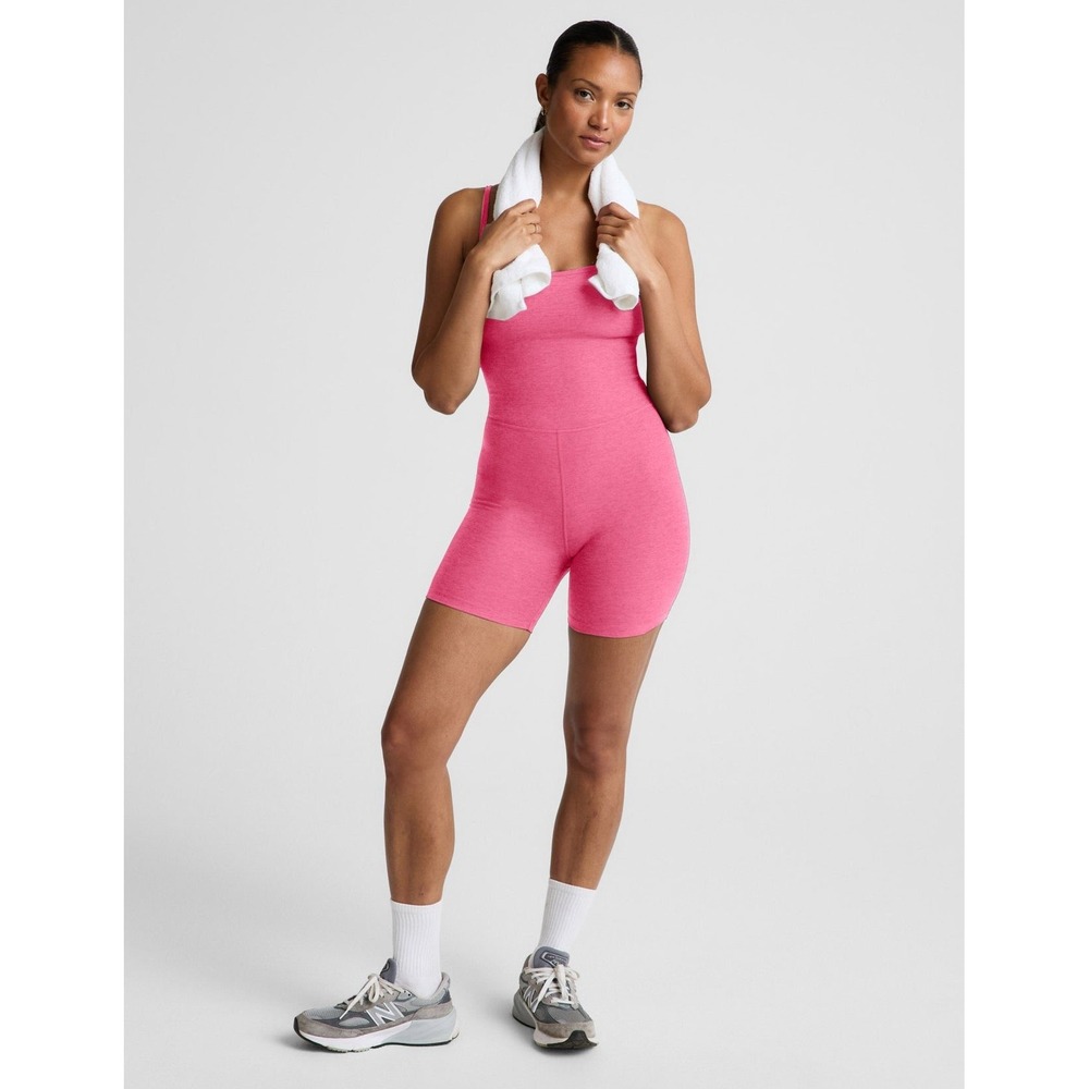 Beyond Yoga Spacedye Keep Pace Biker Jumpsuit Womens Size Medium Pink Athletic